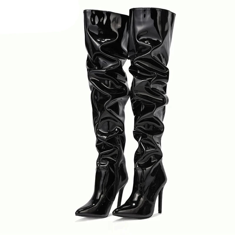 Sophia: Rote Overknee-Stiletto-Stiefel mit seitlichem Reißverschluss