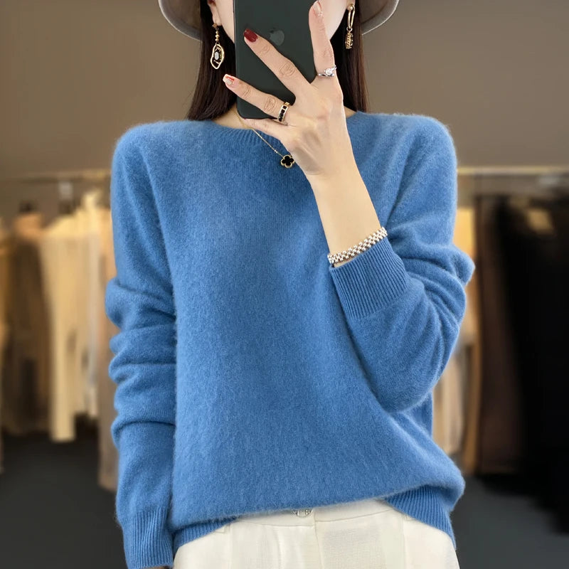 Adriana: 100% Merino Wool Sweater for Women O-neck