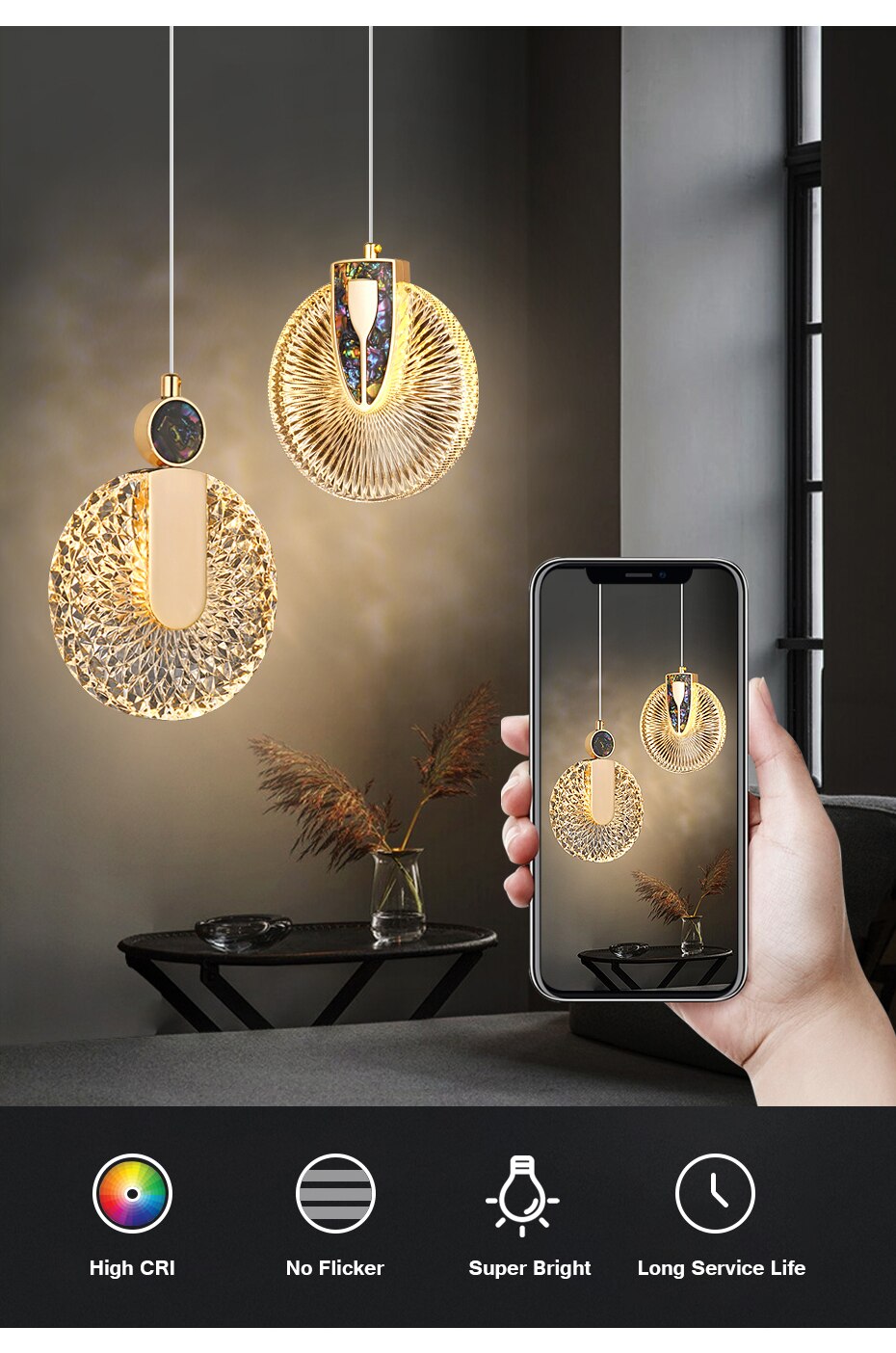 DUN Luxe gouden led-hanglamp ronde kristallen hanglamp