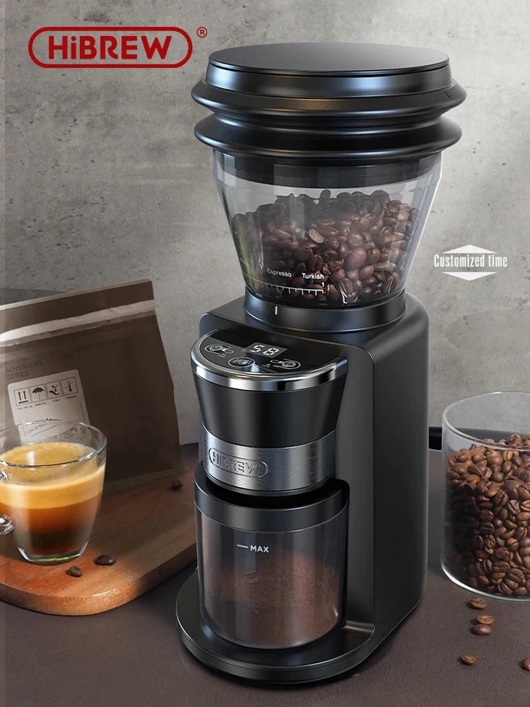 HiBREW Automatic Burr Mill Elektrisk kaffekværn med 31 gear til espresso amerikansk kaffe hæld over Visual Bean Storage G3