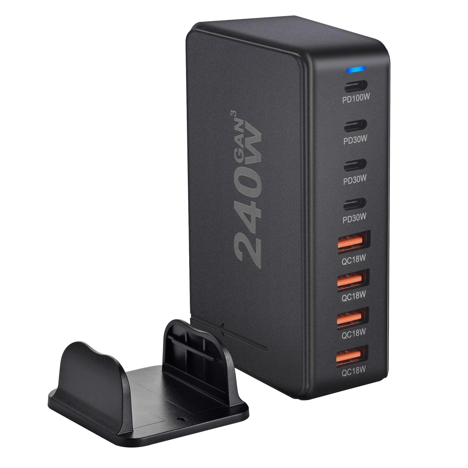 Caricatore GaN da tavolo da 240 W – Stazione di ricarica rapida USB Type C PD Quick Charge 3.0 a 8 porte per dispositivi mobili, laptop e altro ancora