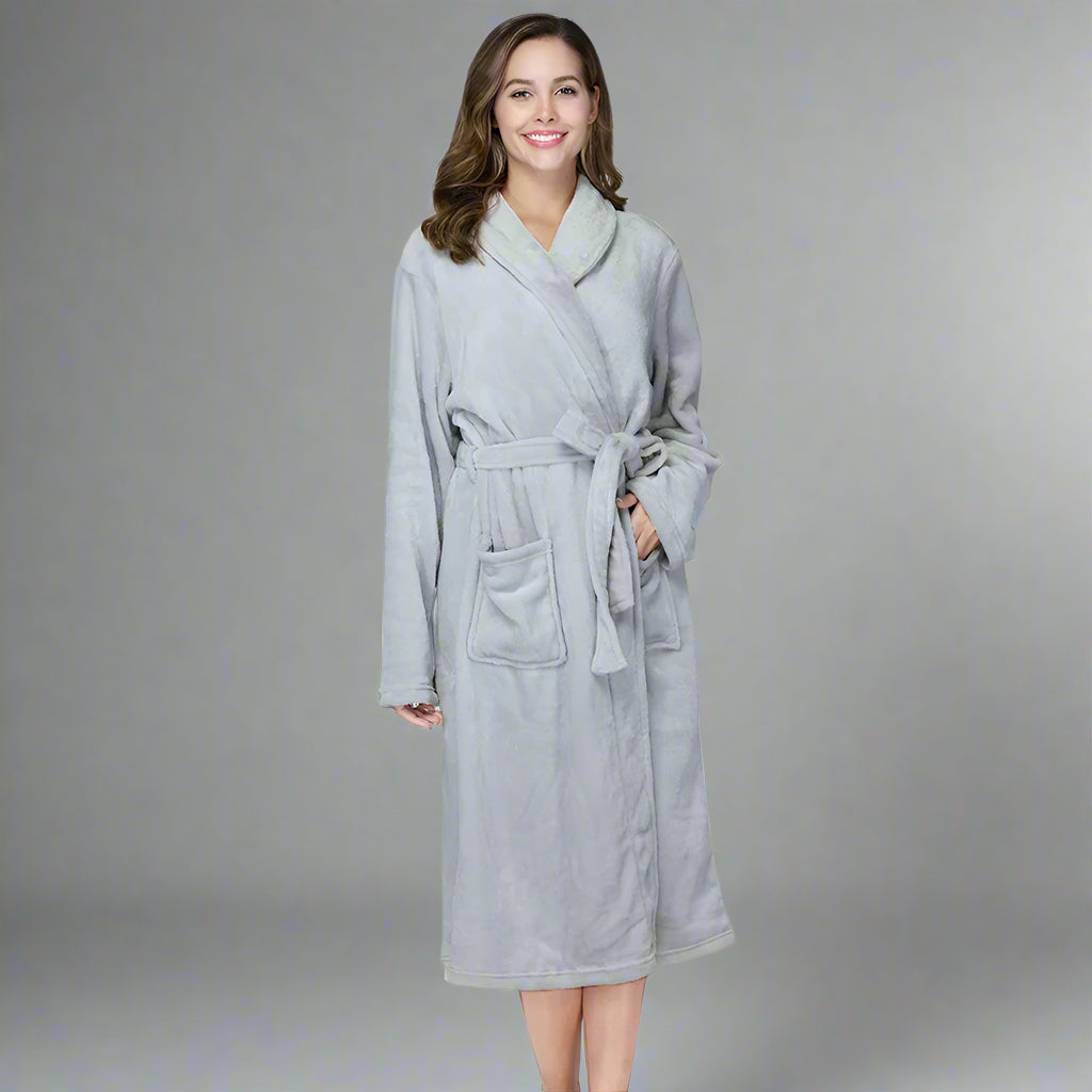 RONGTAI Women's Plush Fleece Bathrobe – Warm & Cozy Long-Sleeve Robe