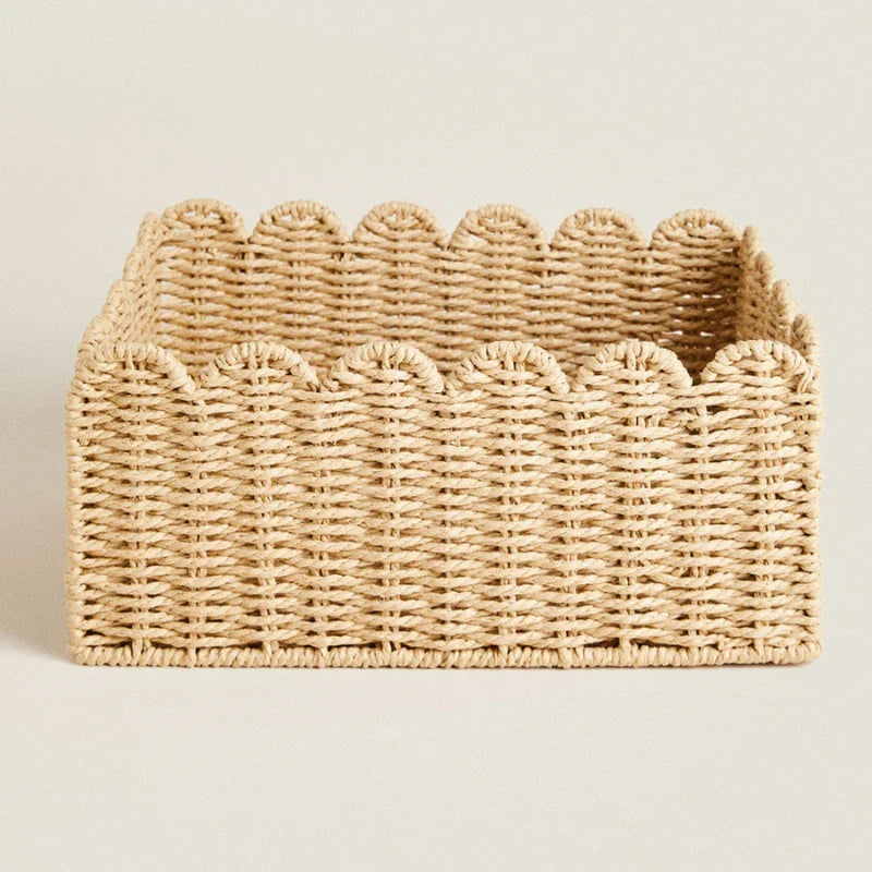 Natural Scallop Woven Wicker Storage Basket - 3 Sizes