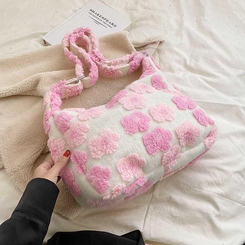 Bolso bandolera de peluche con forma de margarita