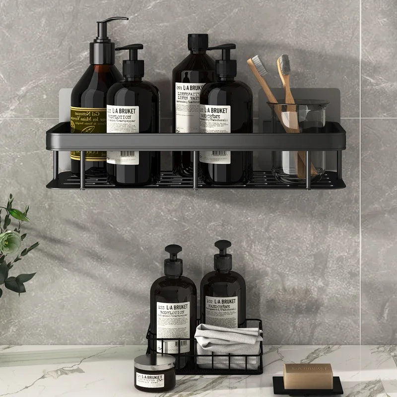 Sleek Aluminum Corner Shower Shelf - No-Drill Bathroom & Kitchen Organizer