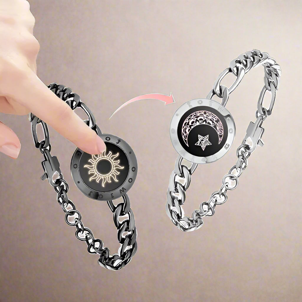 Sun and Moon totwoo Love Bracelets,Long Distance Relationship touch Light up & Vibrate Bracelets for Couples, Gifts