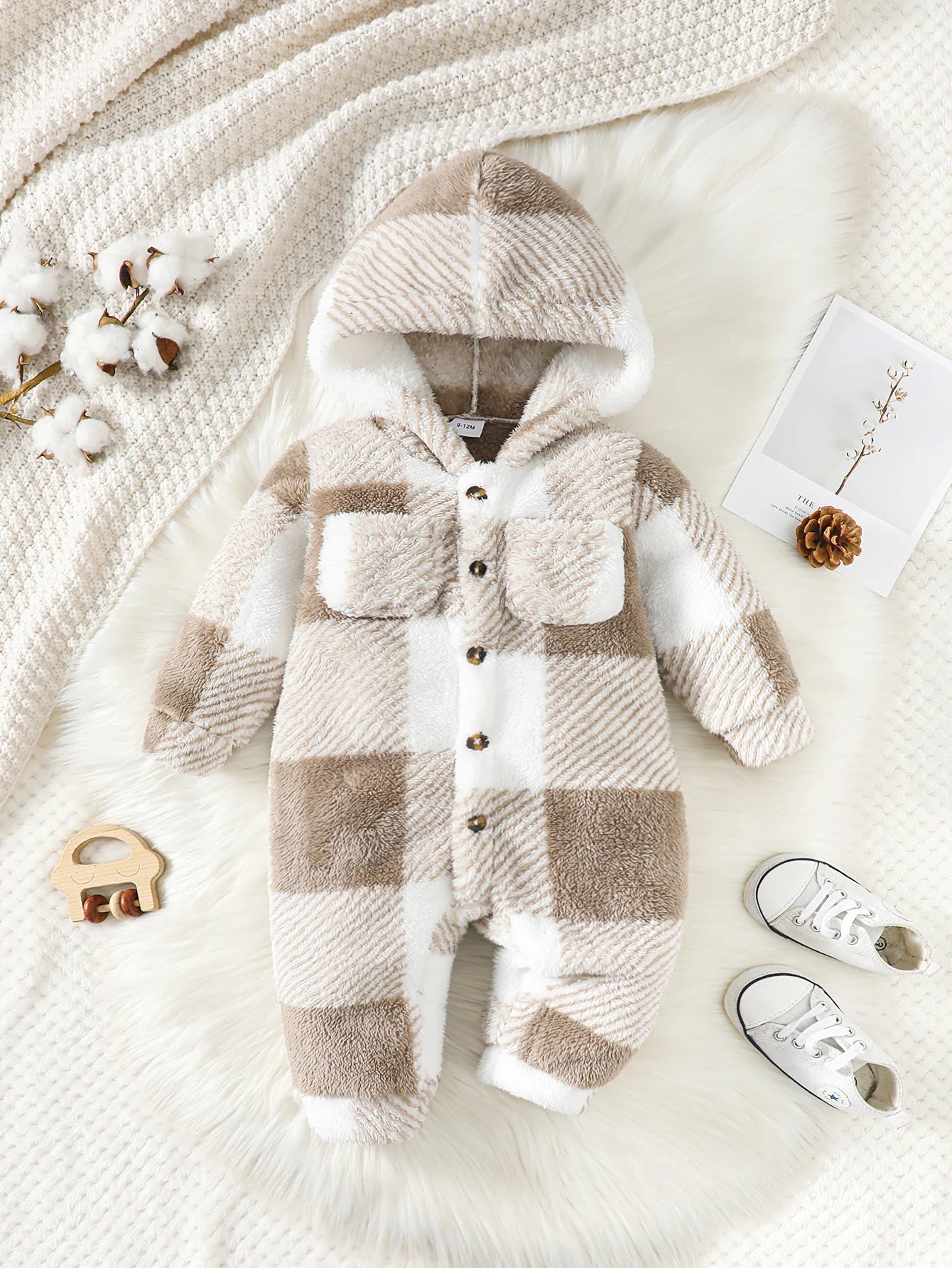 Gezellige Geruite Baby Kaptrui Winter Romper (3-24 Maanden)