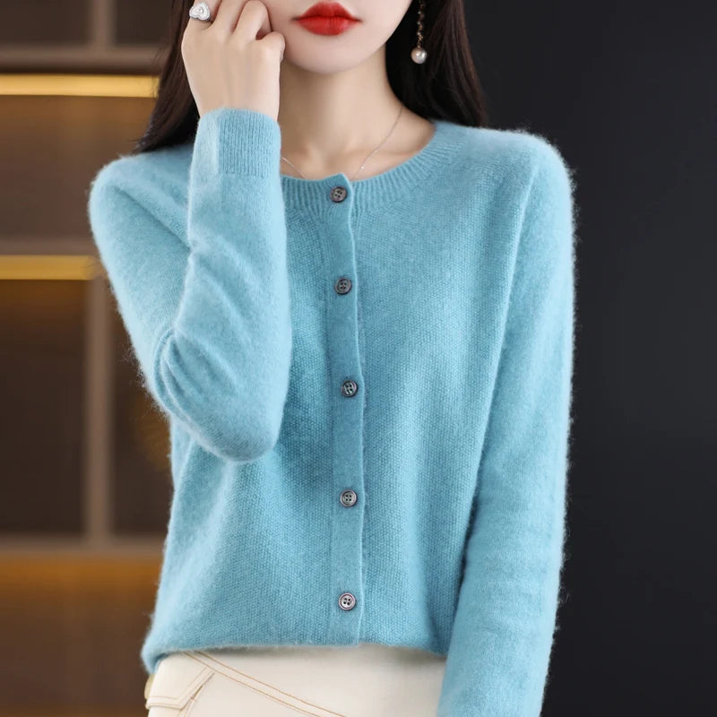 Nalani - Pull/cardigan confortable en laine 100% mérinos avec détails de boutons