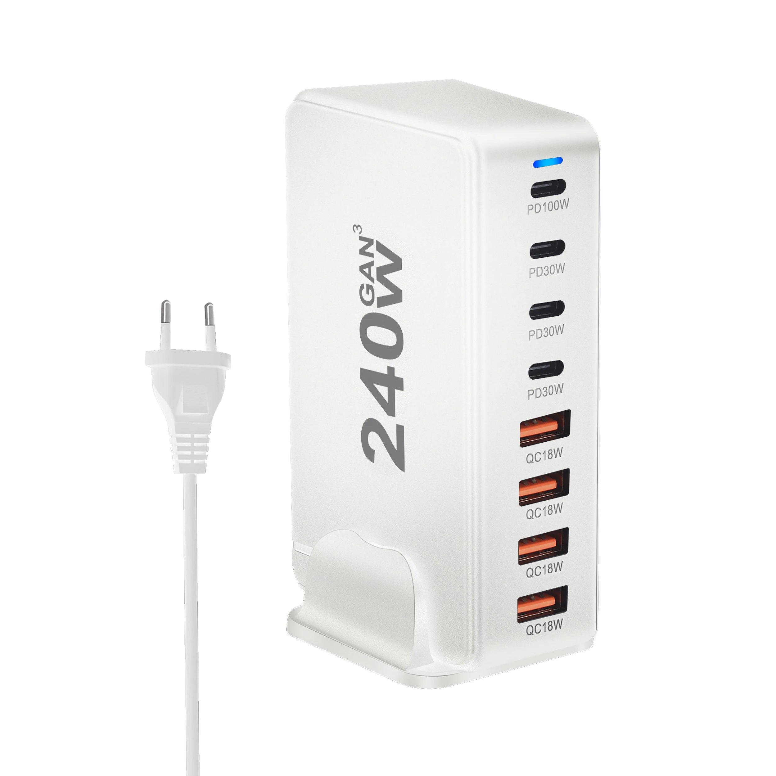 Caricatore GaN da tavolo da 240 W – Stazione di ricarica rapida USB Type C PD Quick Charge 3.0 a 8 porte per dispositivi mobili, laptop e altro ancora