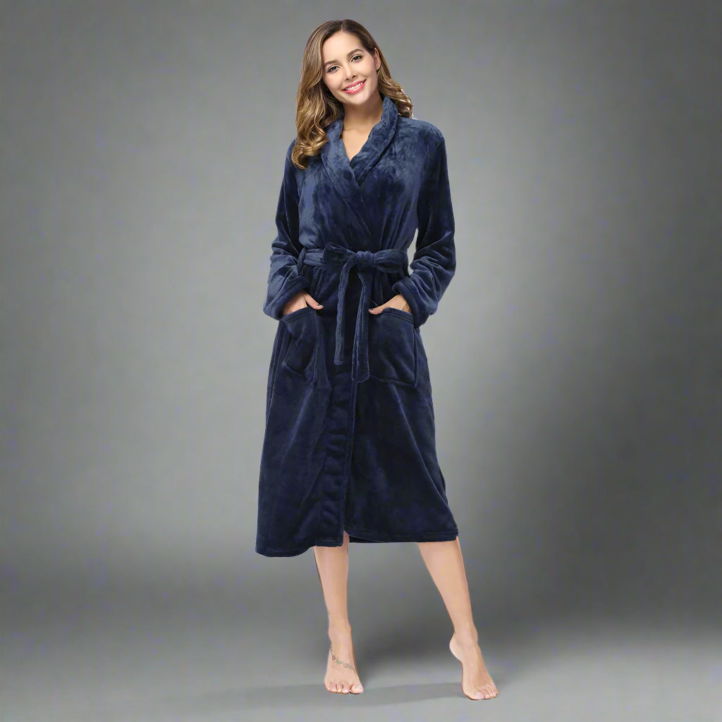 RONGTAI Women's Plush Fleece Bathrobe – Warm & Cozy Long-Sleeve Robe