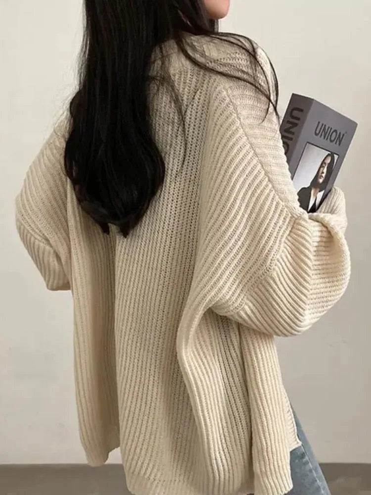 Oversized vintage cardigan - Casual lös passform tröja för kvinnor