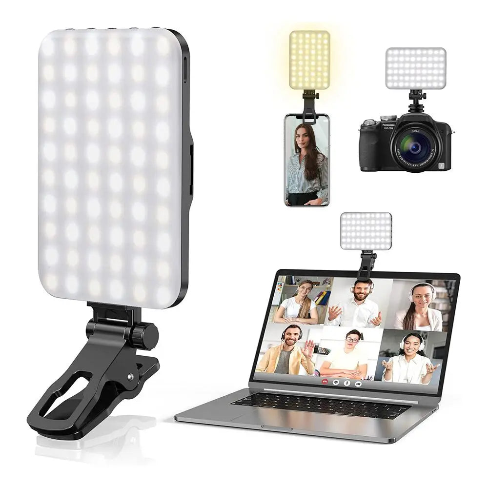 NovaGlow Selfie Light – Oppladbar 60-LED Clip-On med 7 moduser og 10 lysstyrkenivåer