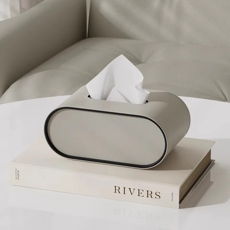 Winnie Luxe Oval Leather Tissue Box – Elegant Napkin Storage for Home & Office