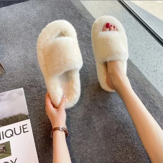 FurGlam - Soft Fur Slippers with Crossed Straps