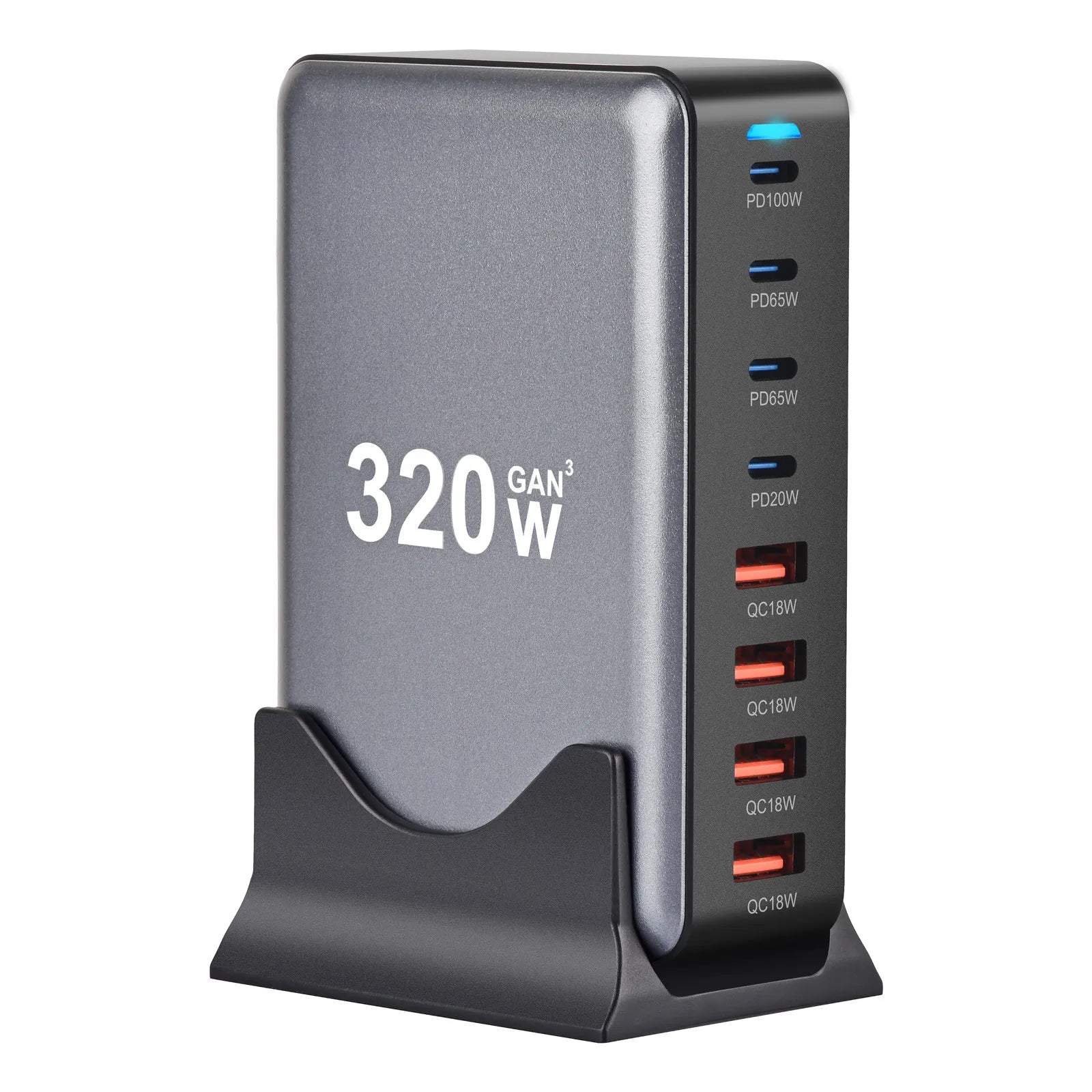 320W GaN USB-C Fast Charger – 8-Port Desktop PD & Quick Charge 3.0 for iPhone 15/14, Samsung, and More