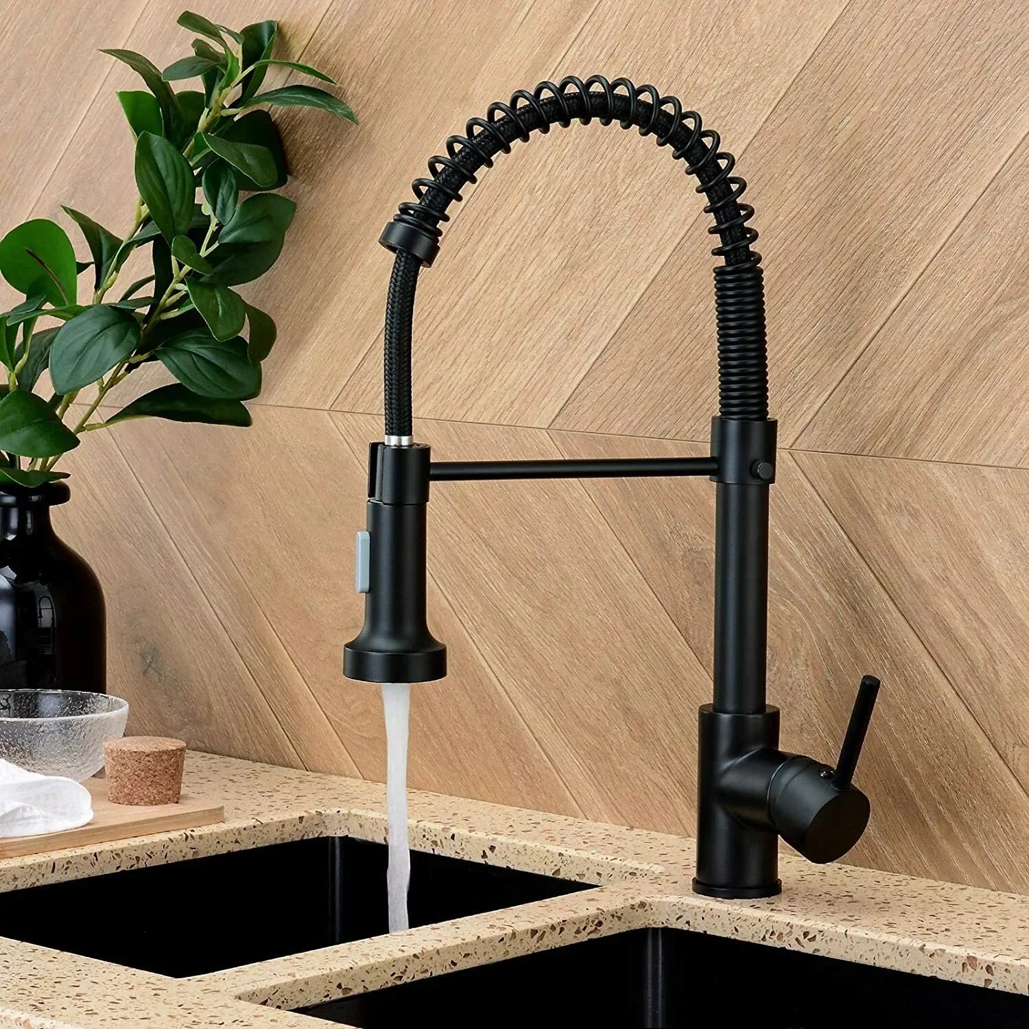 Sophia Matte Black Kitchen Faucet – Deck-Mounted Hot & Cold Water Tap