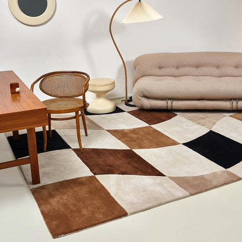 Tapis de chambre en peluche à damier