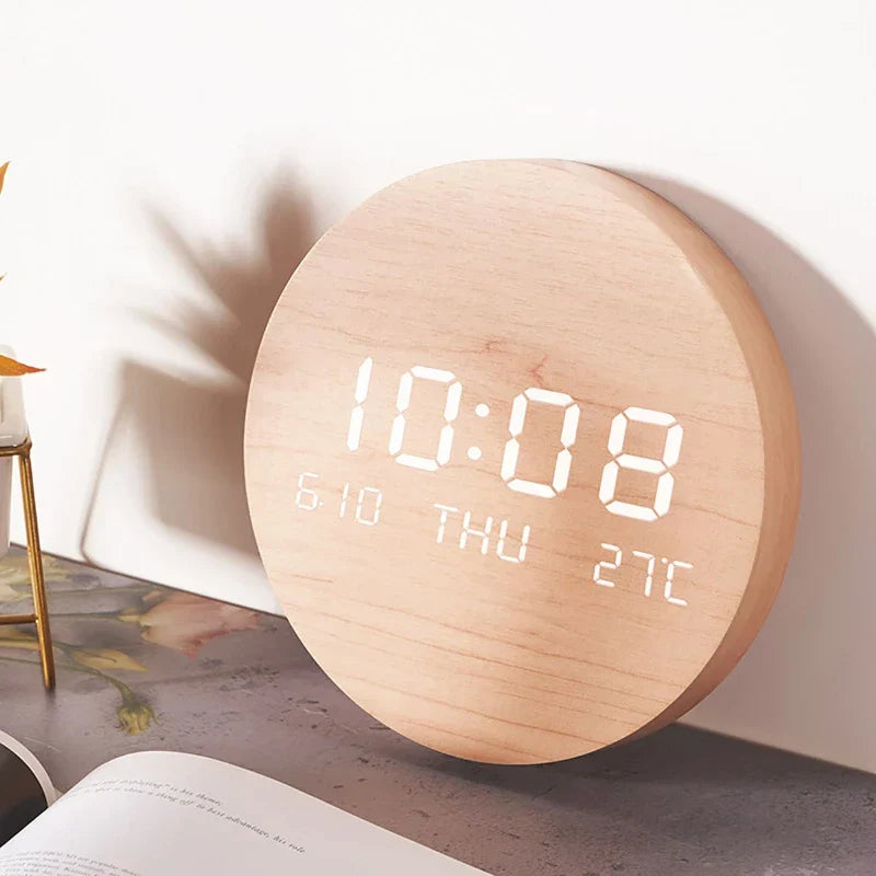 EcoChime – Wooden Desk Clock with Alarm and LED Display