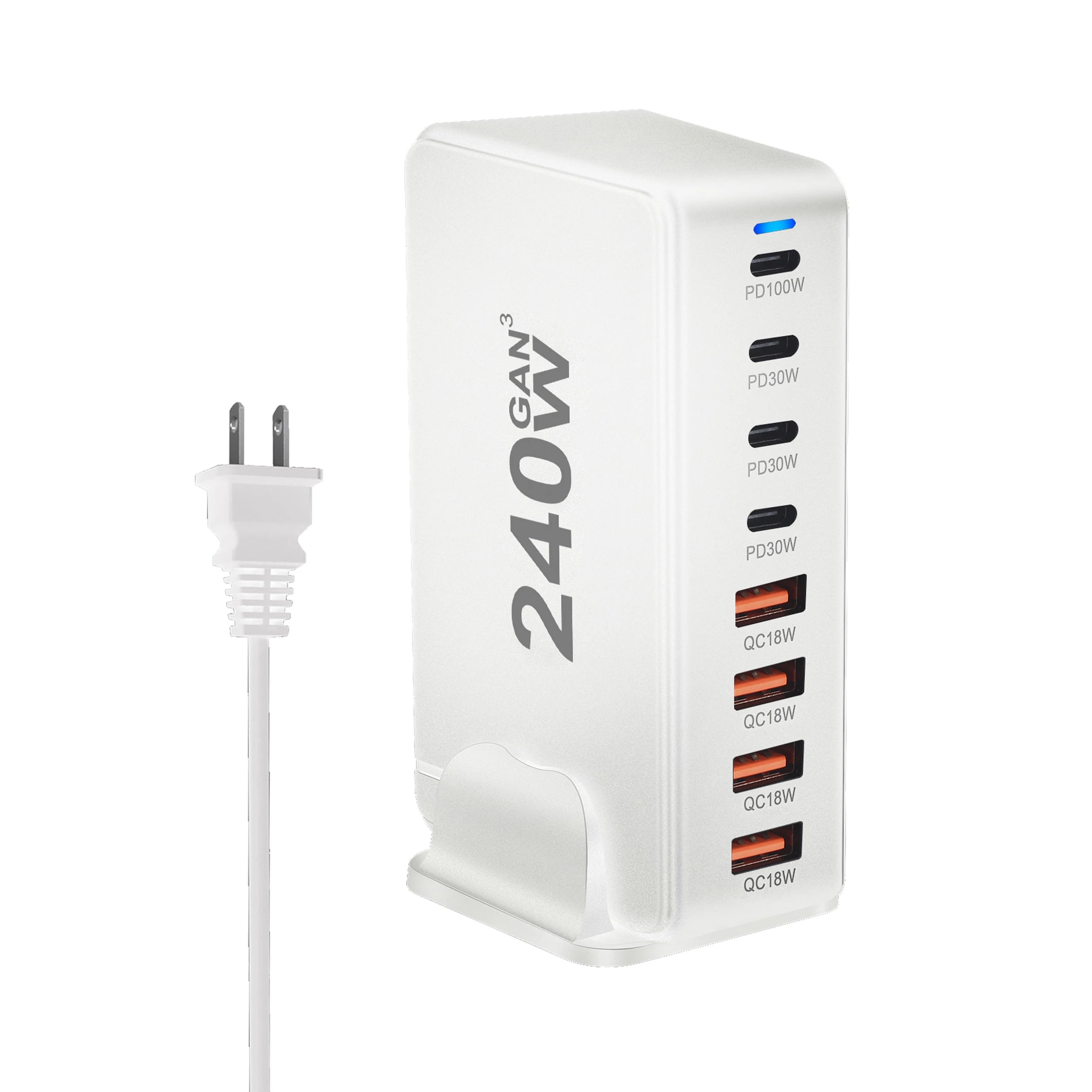 Caricatore GaN da tavolo da 240 W – Stazione di ricarica rapida USB Type C PD Quick Charge 3.0 a 8 porte per dispositivi mobili, laptop e altro ancora