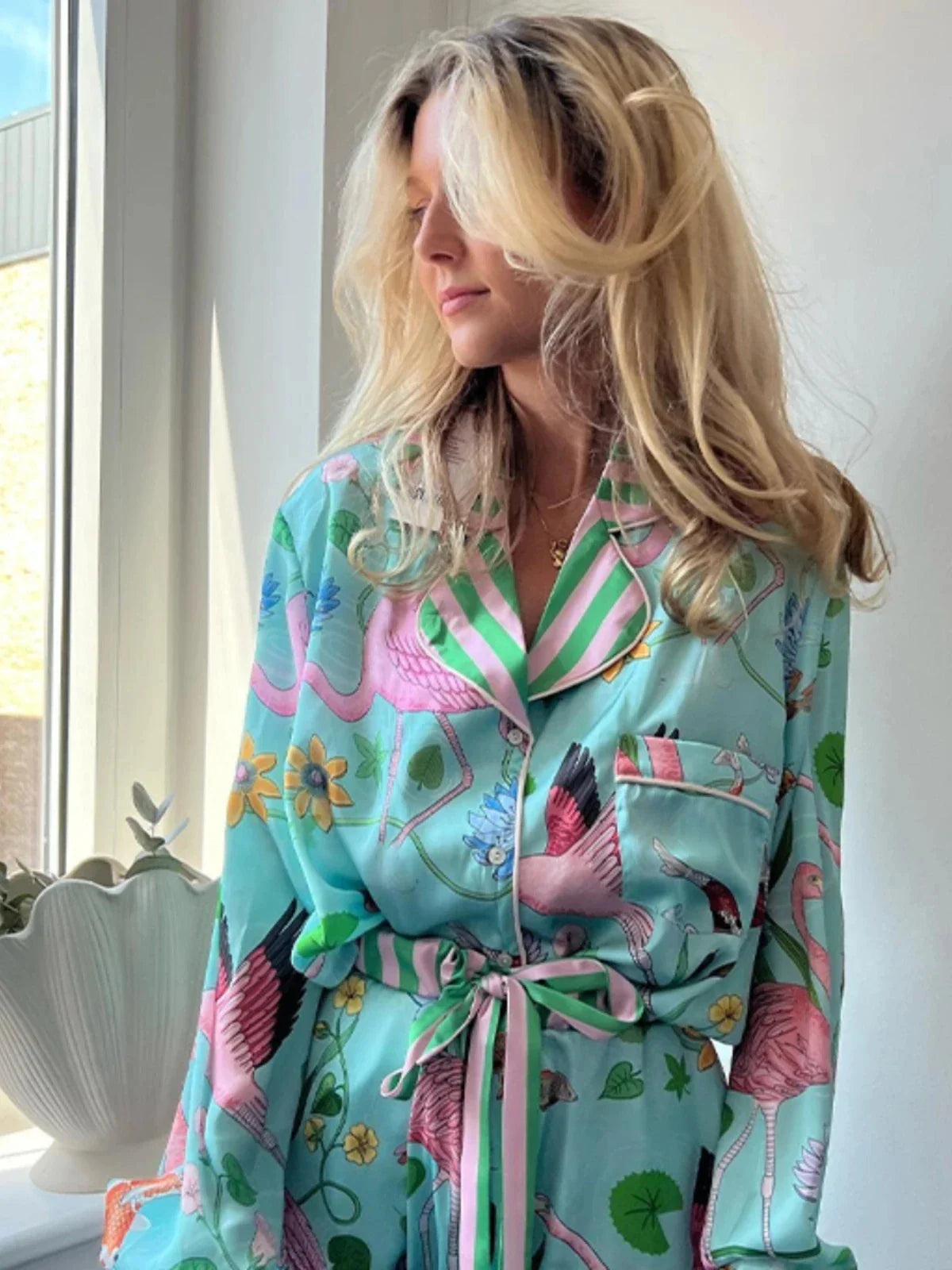 Gezellige flamingo pyjama met lange mouwen voor dames