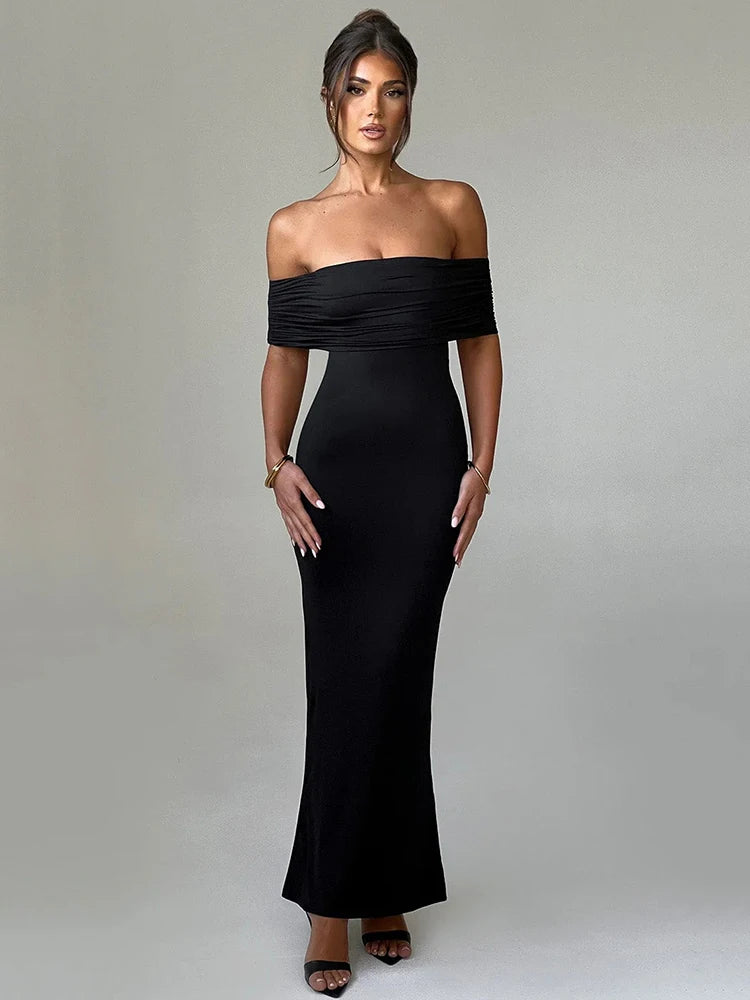 Sara Strapless Backless Sexy Maxi Kleid – Elegantes Schwarzes Bodycon Clubwear