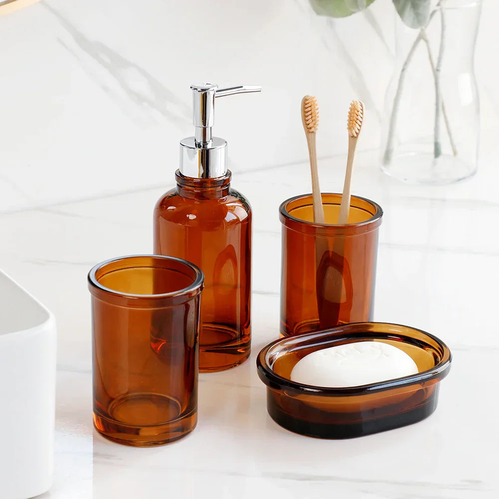 Apothecary Luxe – Elegant Glass Bathroom Set for a Timeless Look