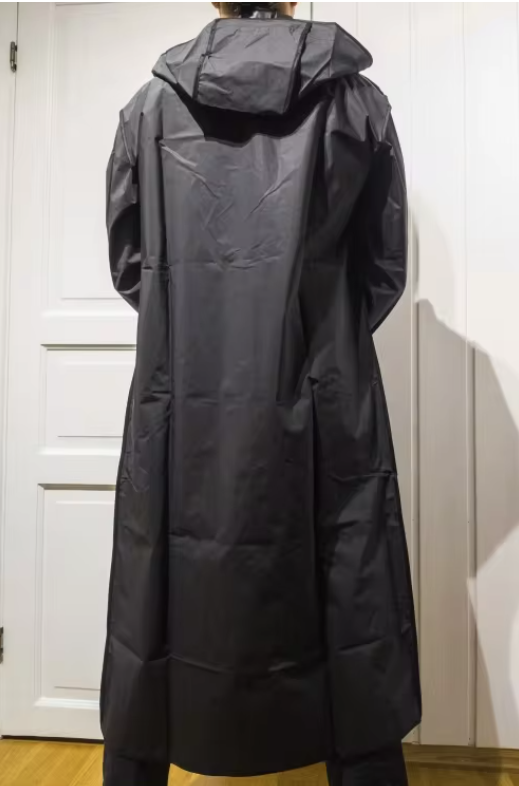 Manteau imperméable long noir d'automne - Veste épaisse à capuche pour l'extérieur