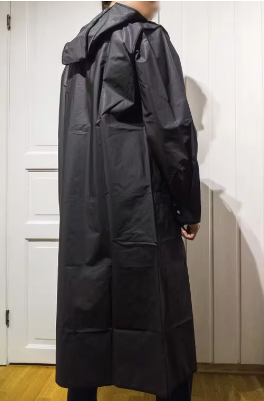 Manteau imperméable long noir d'automne - Veste épaisse à capuche pour l'extérieur