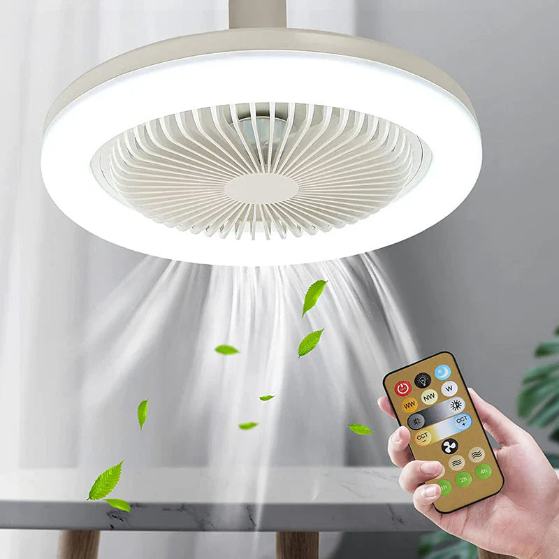 Ventilateur de plafond avec lumière, à visser dans n'importe quelle douille de lampe, avec télécommande