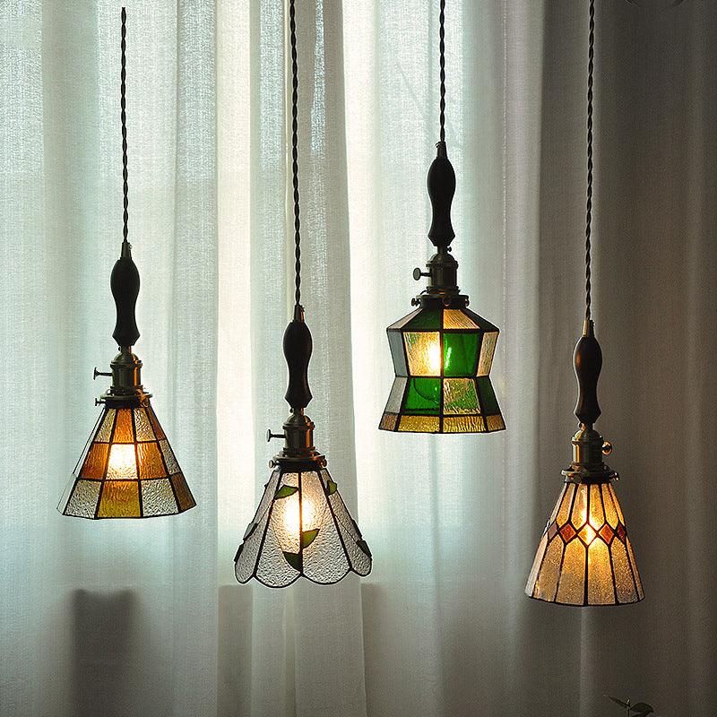 Lampe LED suspendue en verre teinté de style vintage - Ampoule incluse