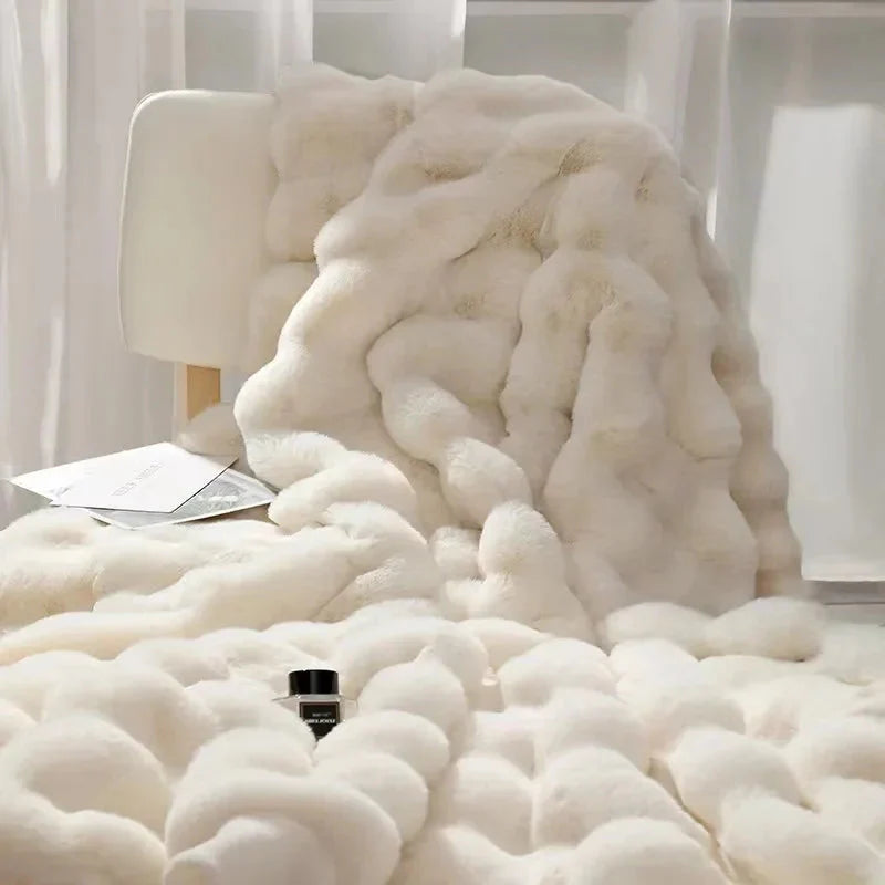 Super Soft Fluffy Luxury Rabbit Faux Fur Wave Throw - 4 Colours