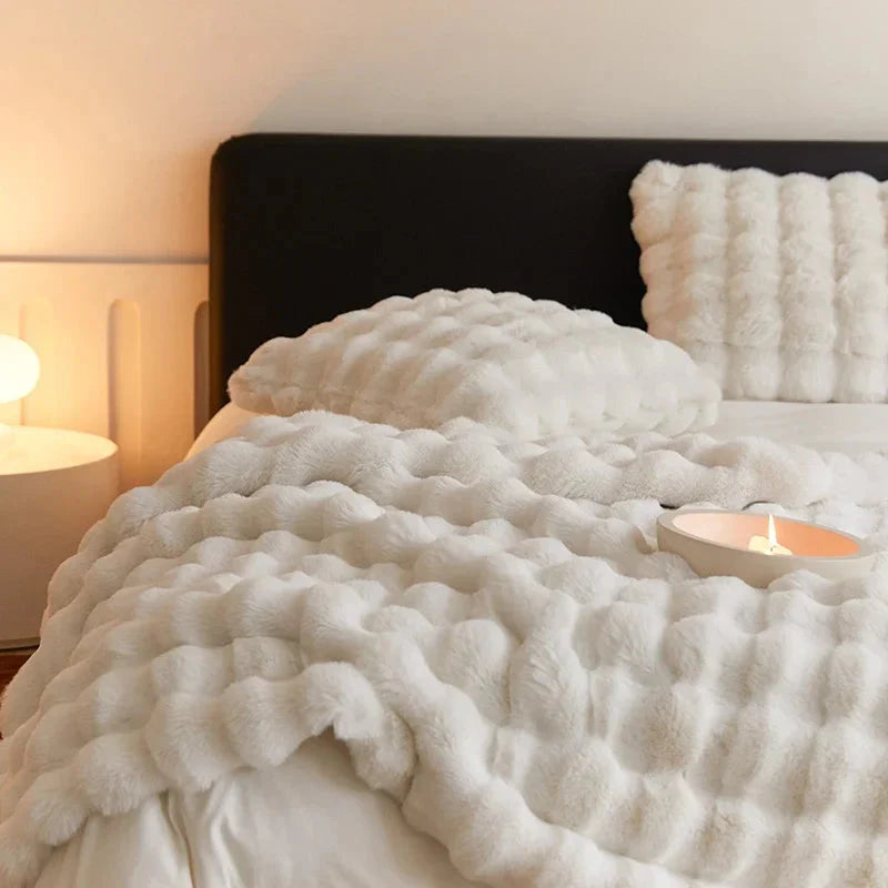 Super Soft Fluffy Luxury Rabbit Faux Fur Wave Throw - 4 Colours