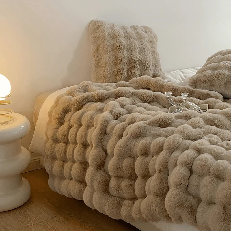 Super Soft Fluffy Luxury Rabbit Faux Fur Wave Throw - 4 Colours