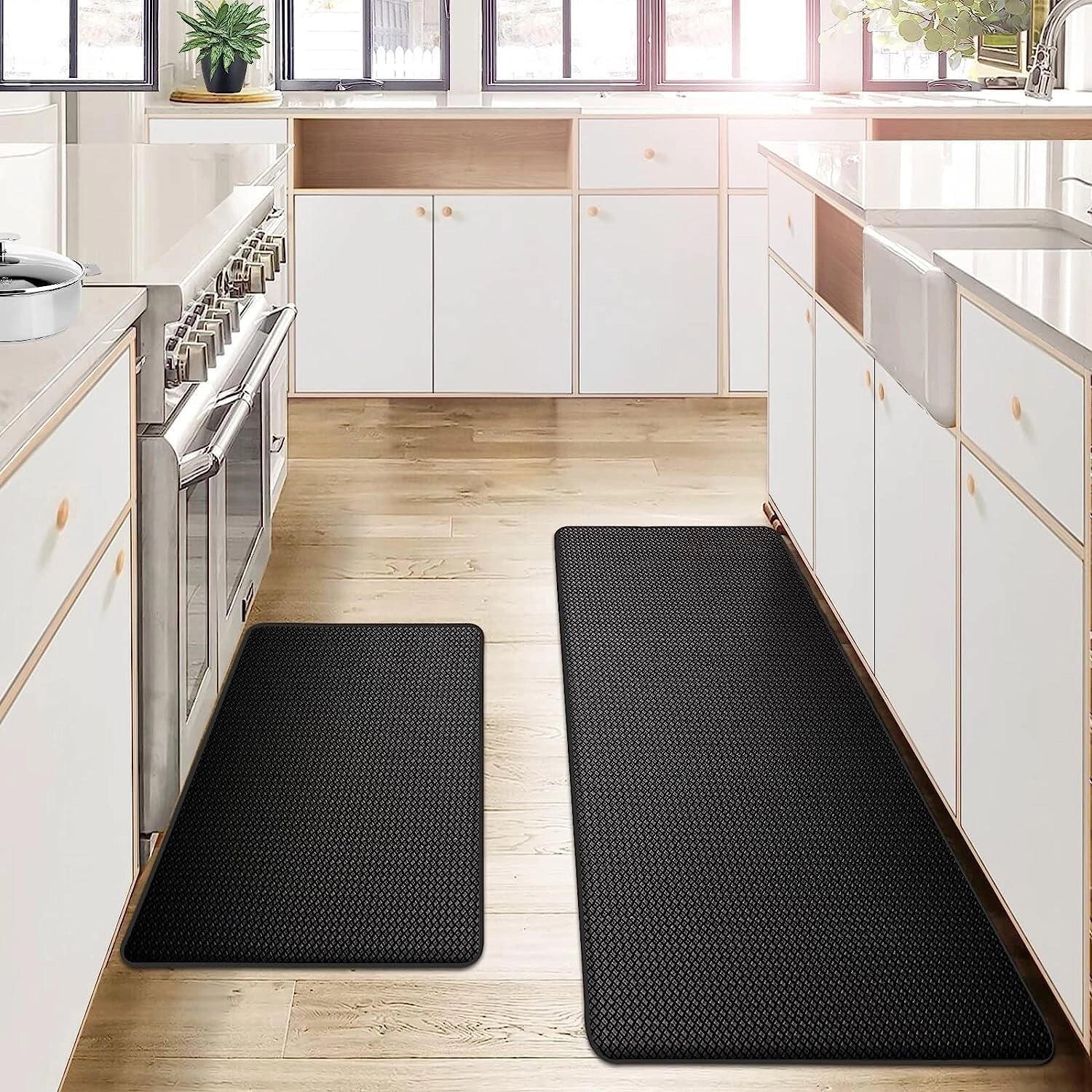 Anti-Fatigue Ergonomic Kitchen Mat, Slip-Resistant, Black, Waterproof