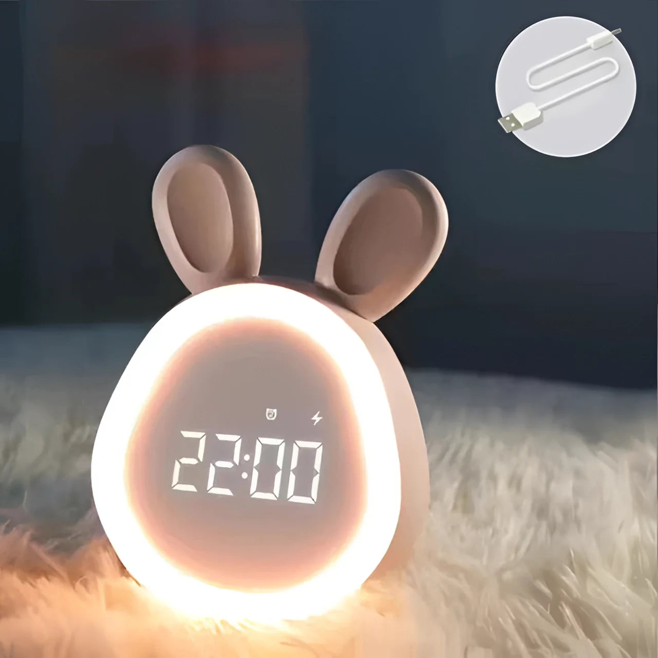 Bunny LED Rabbit Clock: Kids Night Light & USB Rechargeable
