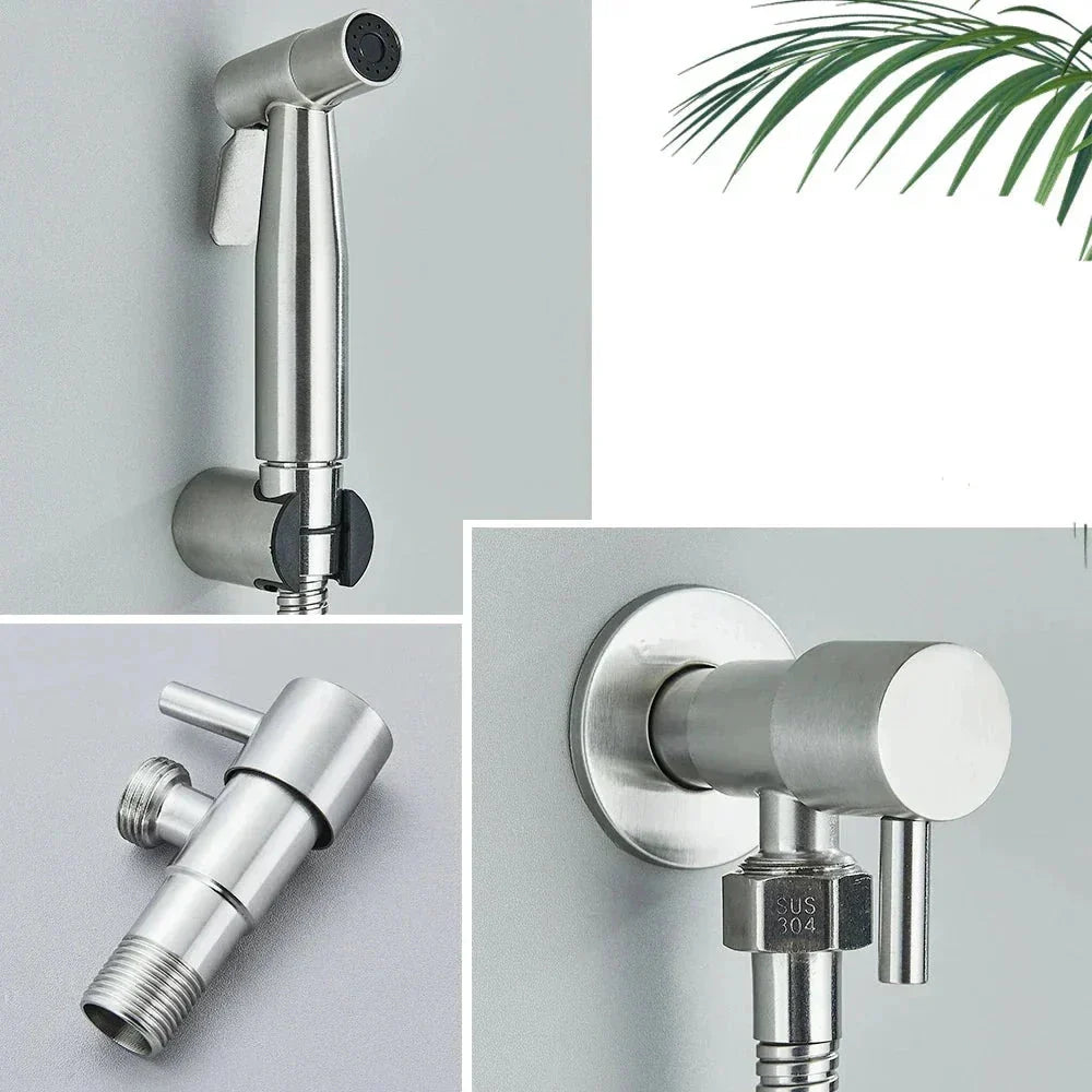 Modern Stainless Steel Handheld Bidet Sprayer - Easy Install Kit