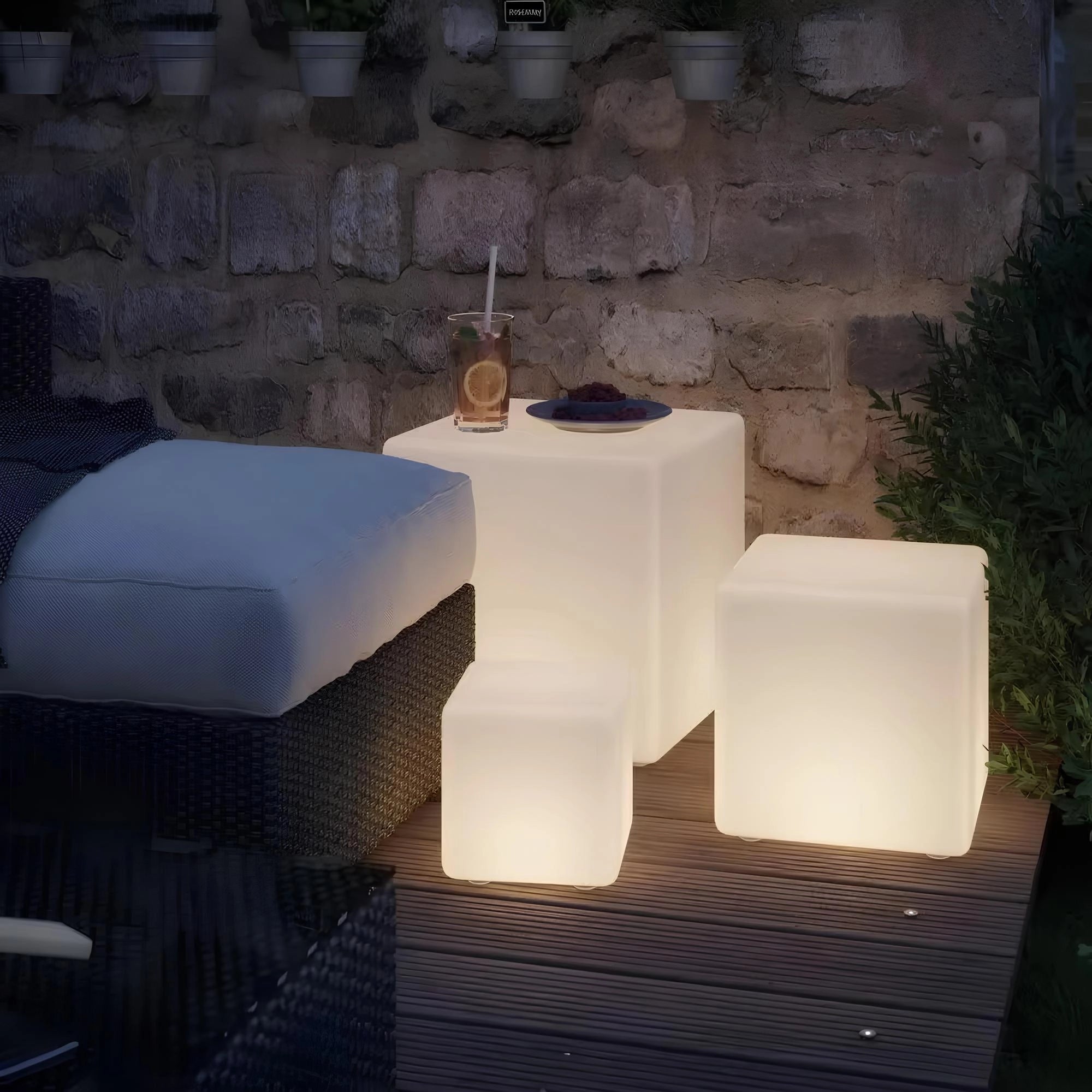 Rechargeable Waterproof LED Cube Lights - Modern Outdoor Lighting