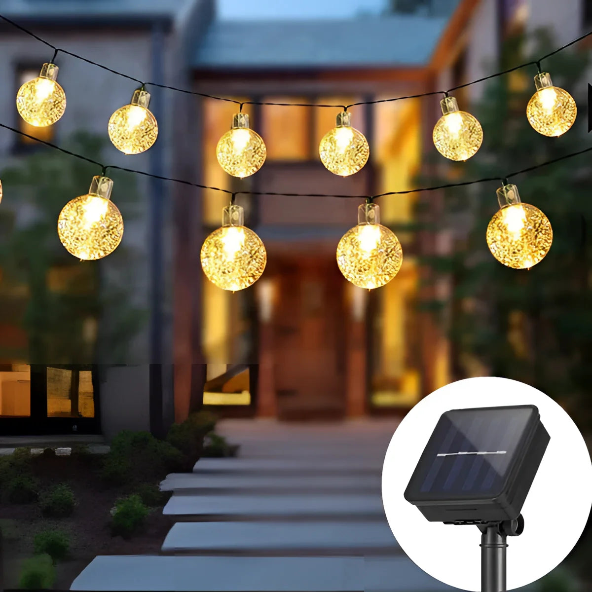 Solar Crackled Glass Globe Lights - Outdoor Waterproof LED String