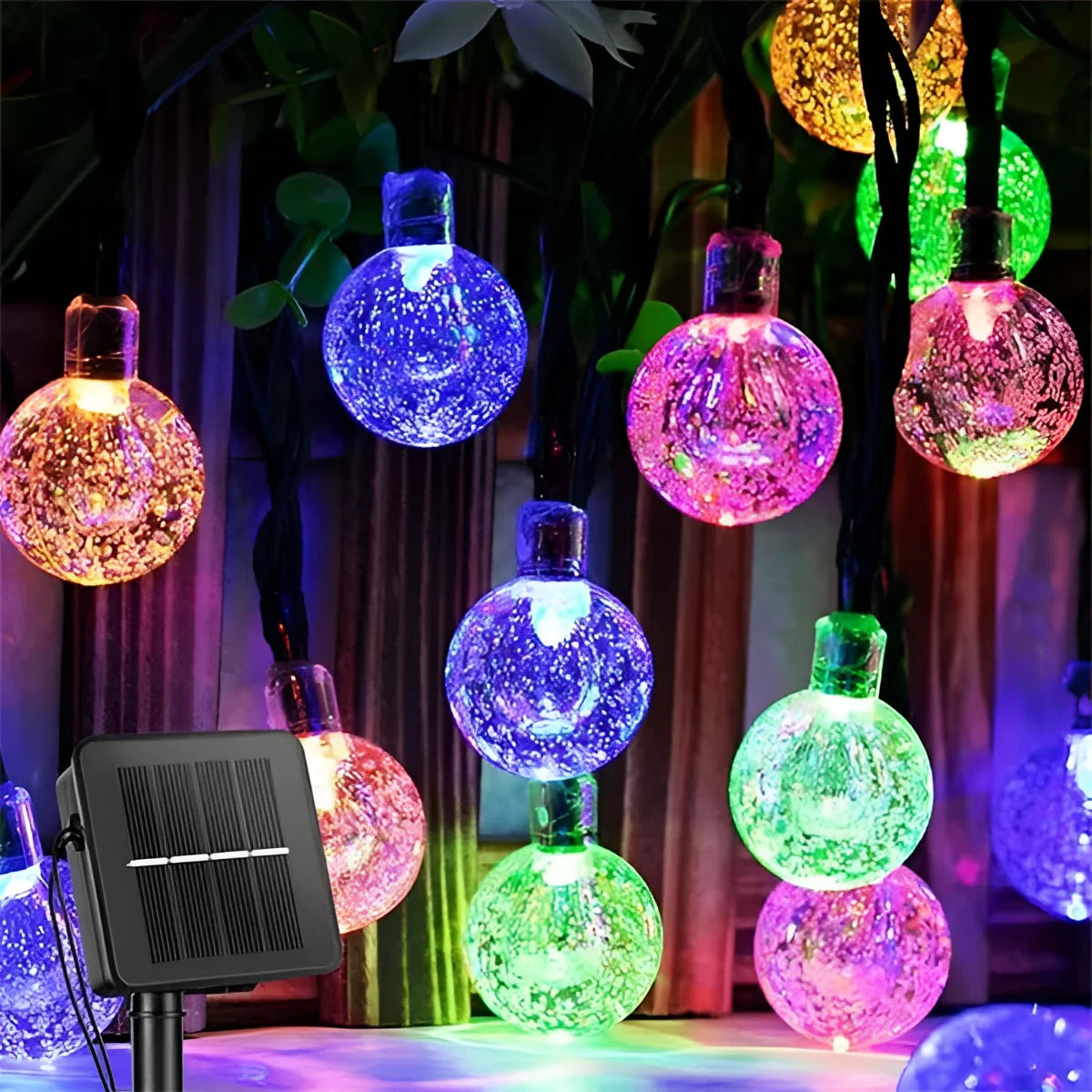 Solar Crackled Glass Globe Lights - Outdoor Waterproof LED String