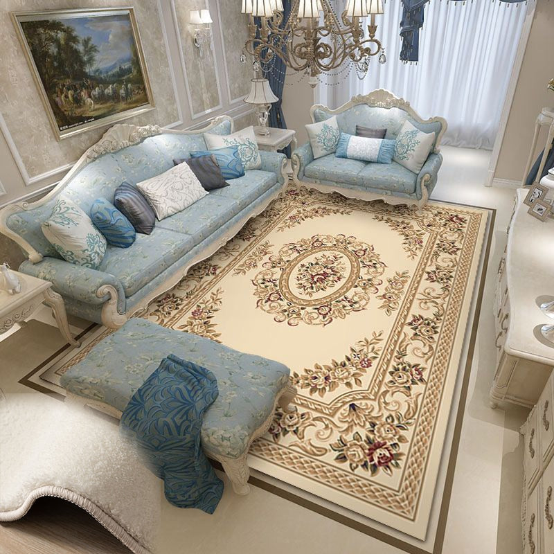 Tapis européen baroque rouge et bleu, épais, pour salon, grand décor