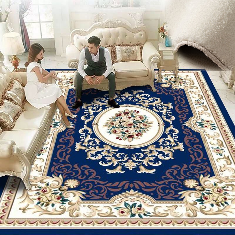 Tapis européen baroque rouge et bleu, épais, pour salon, grand décor