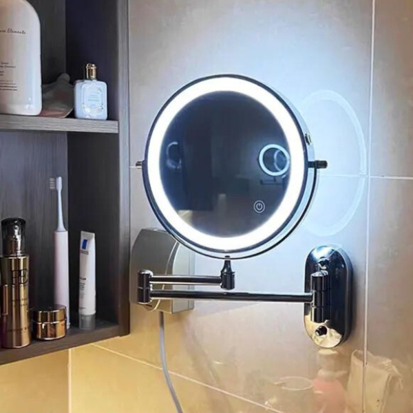 Specchio ingranditore LED nero ricaricabile per trucco e bagno