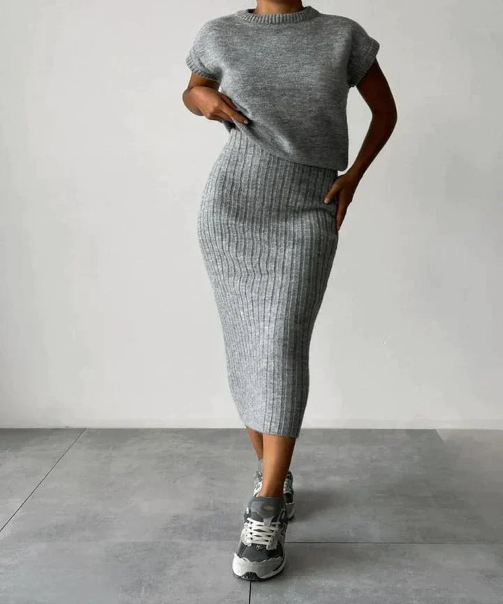 Norah™ - Cardigan; Knitted Skirt Set