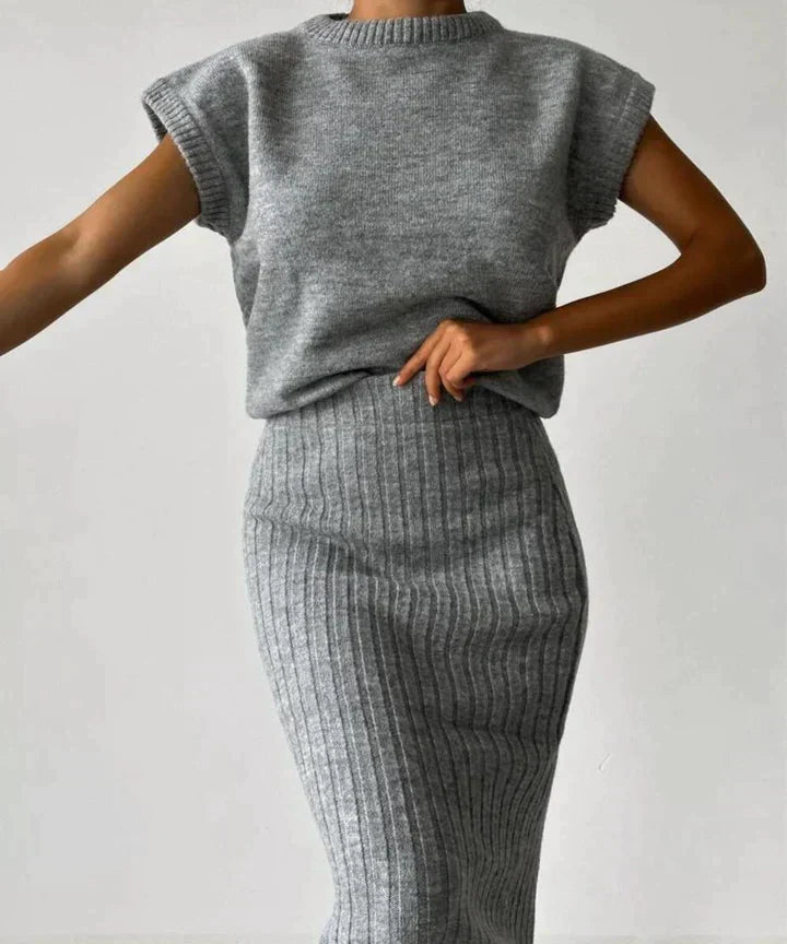 Norah™ - Cardigan; Knitted Skirt Set