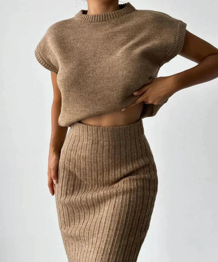 Norah™ - Cardigan; Knitted Skirt Set