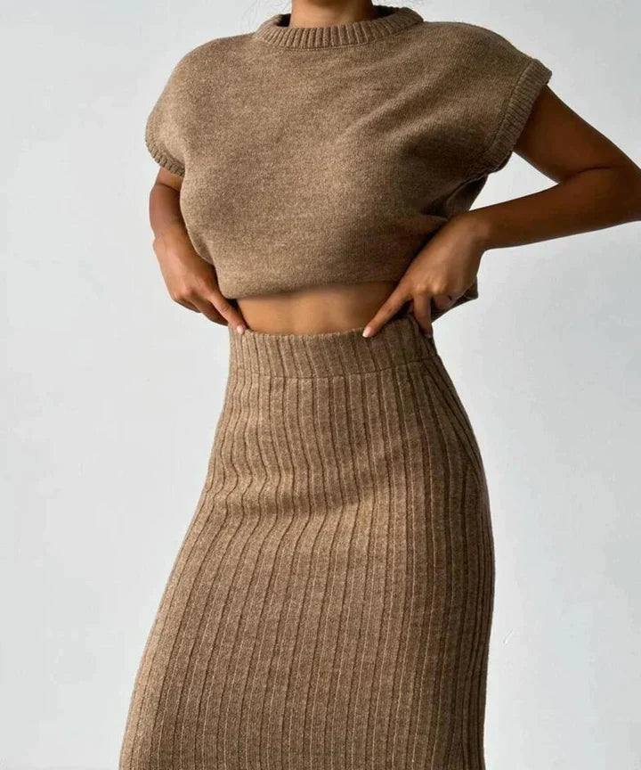 Norah™ - Cardigan; Knitted Skirt Set