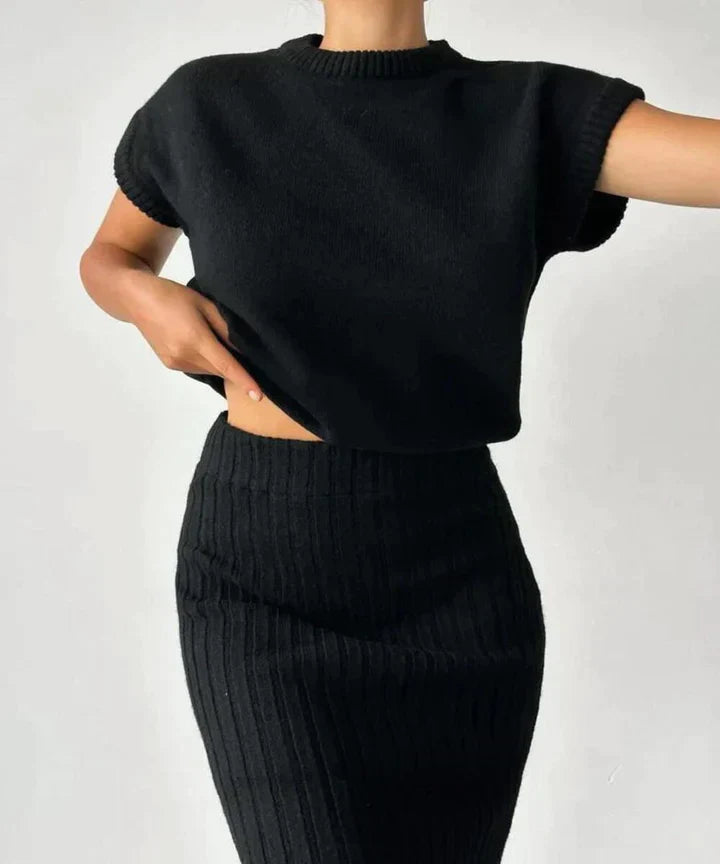 Norah™ - Cardigan; Knitted Skirt Set