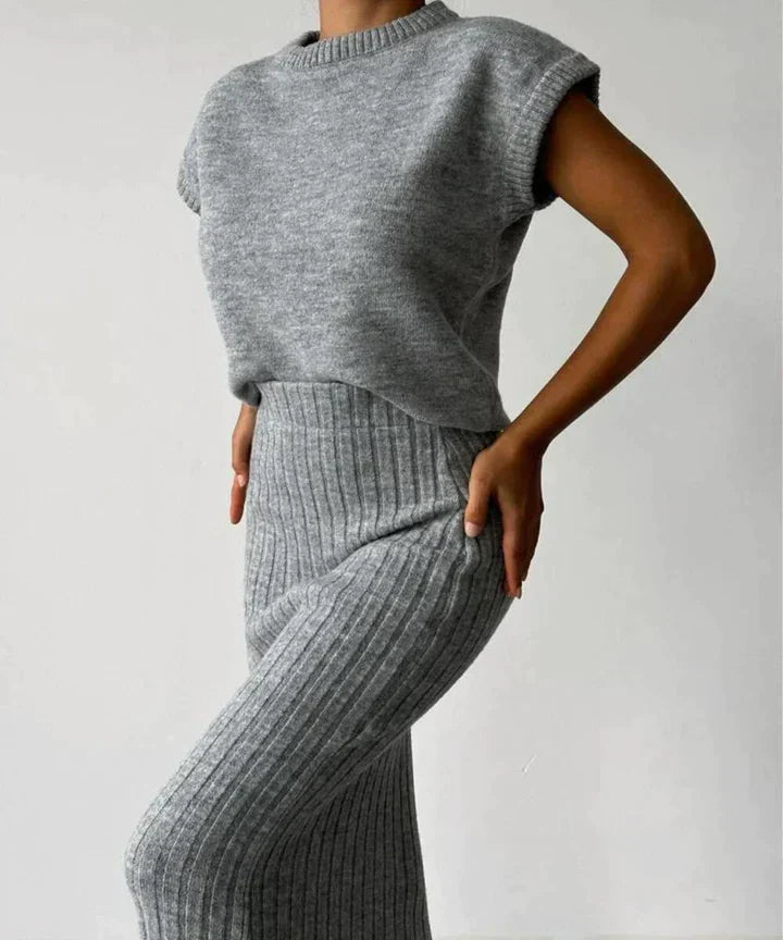 Norah™ - Cardigan; Knitted Skirt Set