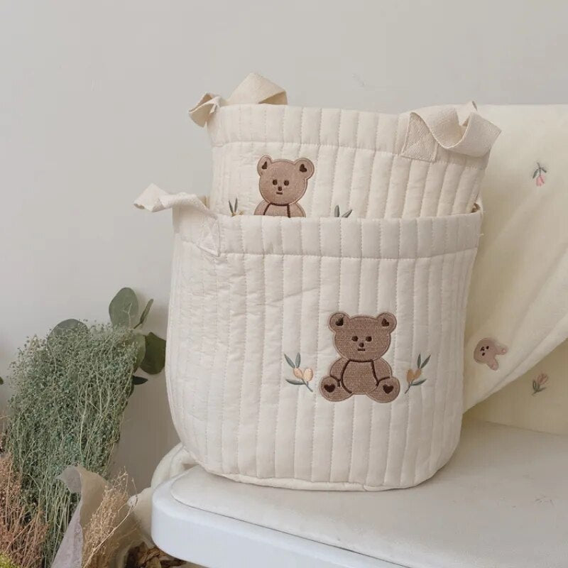 White Embroidered Cotton Baby Basket Storage Organisers - 4 Styles