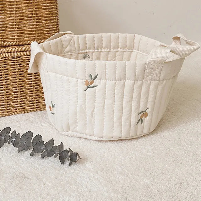 White Embroidered Cotton Baby Basket Storage Organisers - 4 Styles